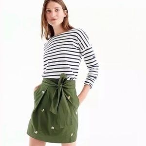 Jcrew green floral embroidered skirt, waist tie